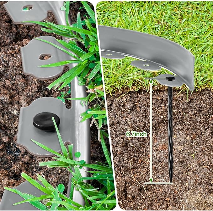 Sasylvia 2'' x 200' Landscape Edging Kit Edging Border Coil Include 120 Anchoring Spikes 10 Connectors Plastic Garden Border for Lawn Garden Grass Yard Home(Gray)