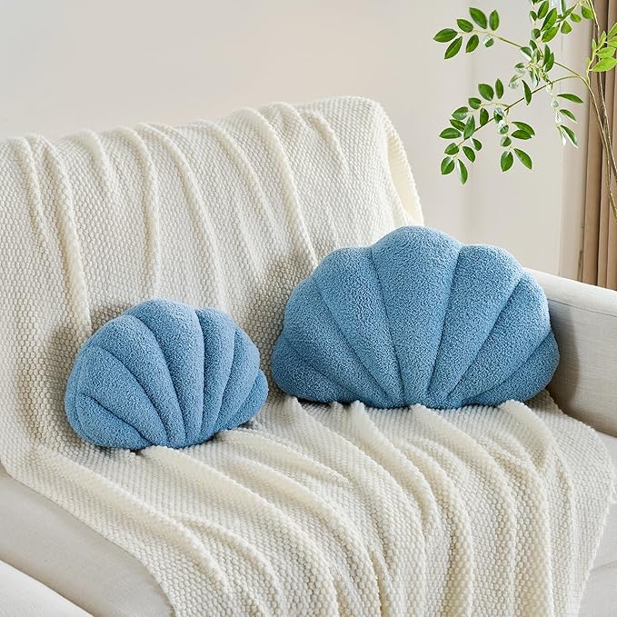 Shell Pillow Seashell Decorative Pillow Light Pink Beachy Coastal Shell Shaped Throw Pillows 13x10 Inch Soft Ocean Beach Sea Shell Plush Pillows Cushion for Bed Couch Living Sofa Room Decor