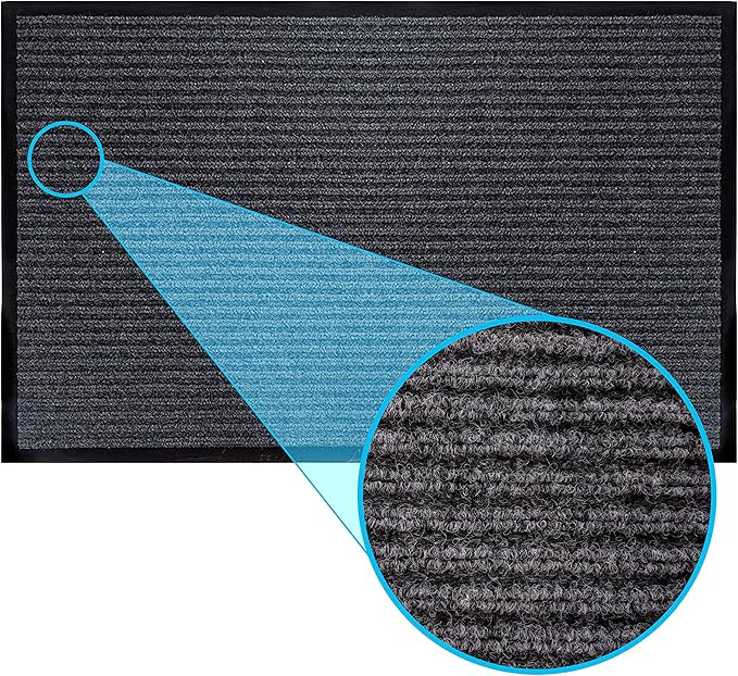 LuxUrux Durable Rubber Door Mat - Heavy Duty, Indoor/Outdoor, Easy to Clean, Waterproof, Low-Profile Entry Mat for Entry, Patio, Garage - High Traffic (23'' x 35'', Striped Gray Design)
