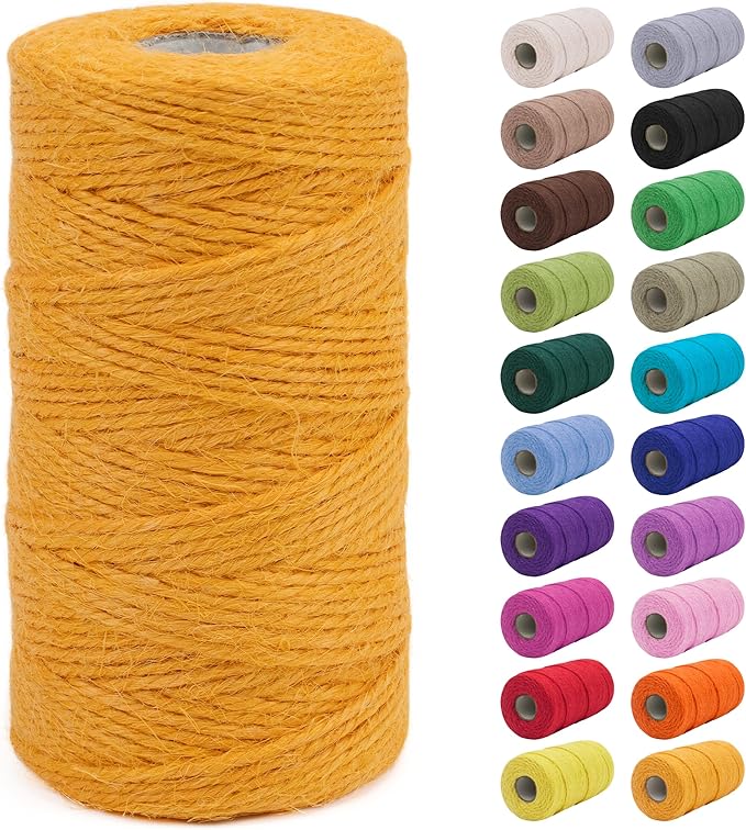 JeogYong 2mm Jute Twine String 328 Feet Natural Thick Garden Twine for Crafts, Hemp Twine for Outdoor, Gardening, Gift Wrapping, Plants, Packing Materials (Golden)