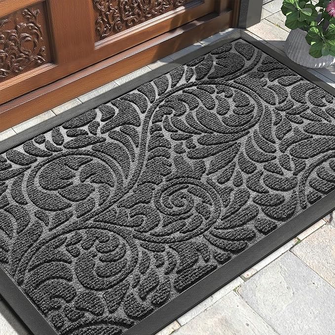 Yimobra Front Door Mat Outside Entrance 29.5x17, Waterproof Sturdy Retro Outdoor Mat, Heavy Duty Non-Slip Doormat for Garage Patio Entryway Indoor, Easy Clean, Grey