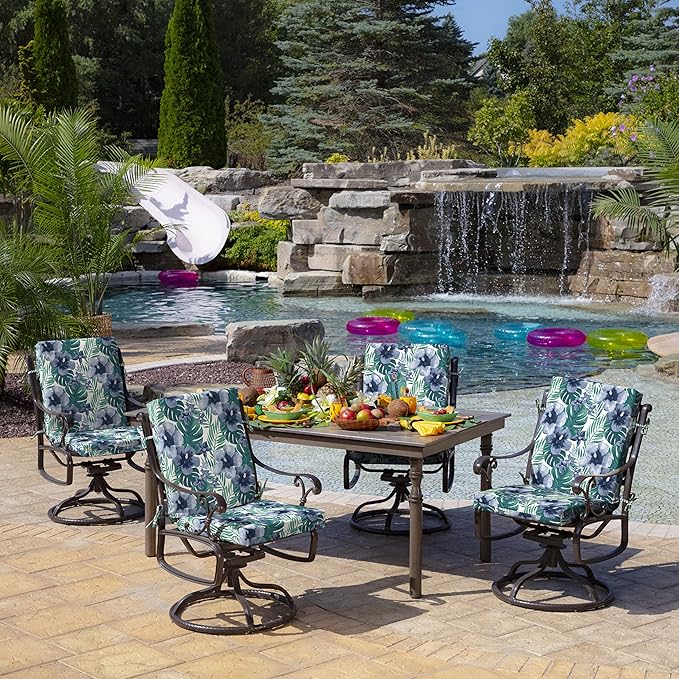 Arden Outdoor Patio Dining Chair Cushion, 20x44, Rain-Proof Seat Pad, Fade-Resistant Outdoor Cushion Salome Tropical