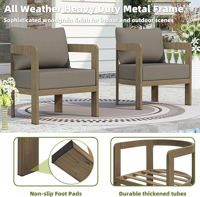 Outdoor Patio Furniture Set, 5 Pieces Modern Metal Patio Conversation Set with 6" Thick Cushions, Outdoor Lounge Sofa 350lbs for Backyard Porch Balcony, Brown
