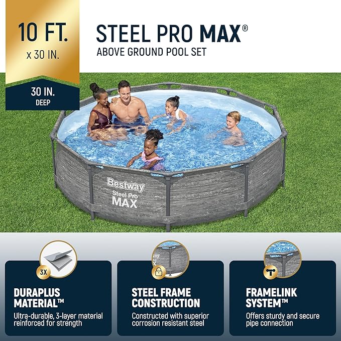 Bestway Steel Pro MAX 10' x 30" Above Ground Pool, Round Metal Frame Outdoor Swimming Pool Set with Filter Pump, Stacked Stone Print