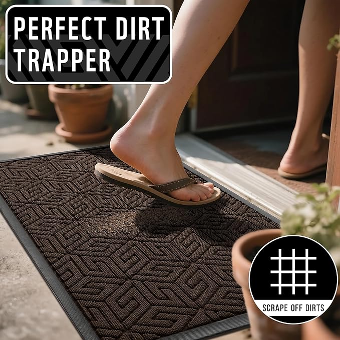 Yimobra Large Door Mat 47x32, All-Weather Waterproof Outdoor Mats for Front Door, Non Slip Rubber Doormat for Patio Proch Outside Entryway Indoor, Brown