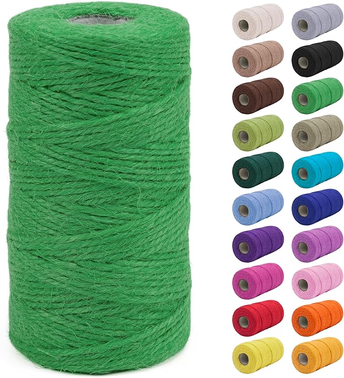 JeogYong 2mm Jute Twine String 328 Feet Natural Thick Garden Twine for Crafts, Hemp Twine for Outdoor, Gardening, Gift Wrapping, Plants, Packing Materials (Green)
