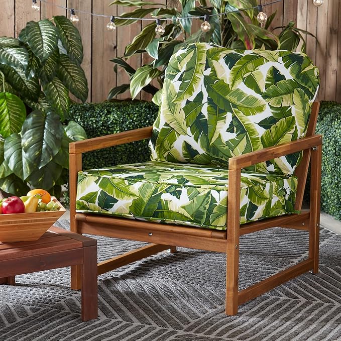 Greendale Home Fashions Outdoor Reversible 2-Piece Deep Seat Cushion Set, Tropical White