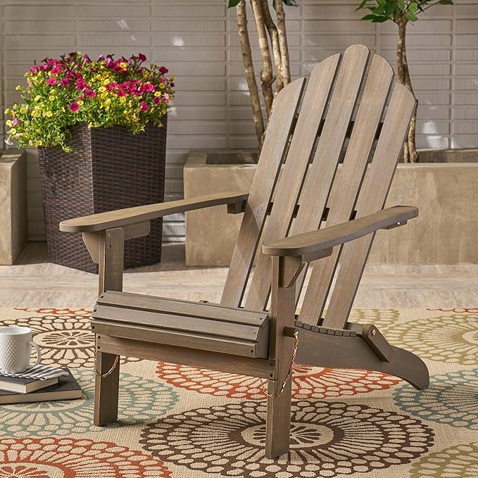 Christopher Knight Home Cara Outdoor Foldable Acacia Wood Adirondack Chair, Gray Finish