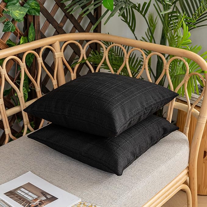 Kevin Textile Pack of 2 Outdoor Waterproof Pillow Covers Throw Pillow Covers Decorative Pillowcases Classic Checkered Pillow Cases for Sofa Couch Patio Garden 24x24 Inch Black