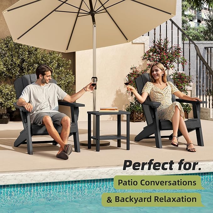 NUNU LAB Outdoor Chaise Lounge Chair Set of 3（2 of Chair and 1 of Side Table）,Waterproof Patio Lawn Chairs Lounge Outside,5-Positions Adjustable Pool Lounge Chair for Garden Beach Poolside,Black