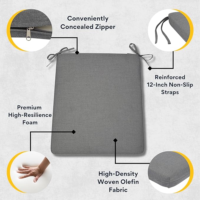 Shine Company Rocking Chair Outdoor Seat Cushion with Ties, 22" x 20", Gray