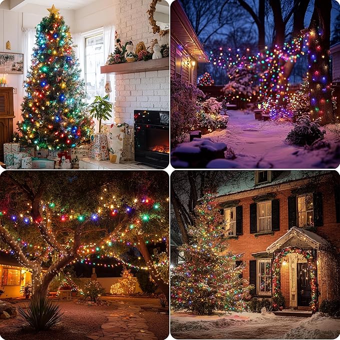 Christmas String Lights Outdoor, 196 FT 600 LED String Lights with 8 Lighting Modes Timer, Waterproof Christmas Decorations for Party Yard Garden Tree Wedding Holiday, Multi-Colored