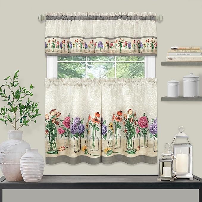 ACHIM Garden Blooms Printed Tier & Valance Set - 58x36 Inch Multi