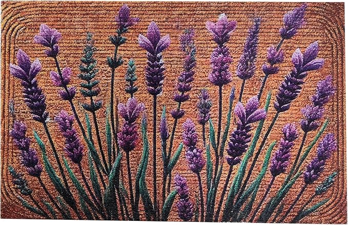 Floral Front Door Welcome Mat, Aesthetic Cute Flower Doormat, Non-Slip Outdoor Entryway Rug,19”x 31" (12.Lavender Leaf)
