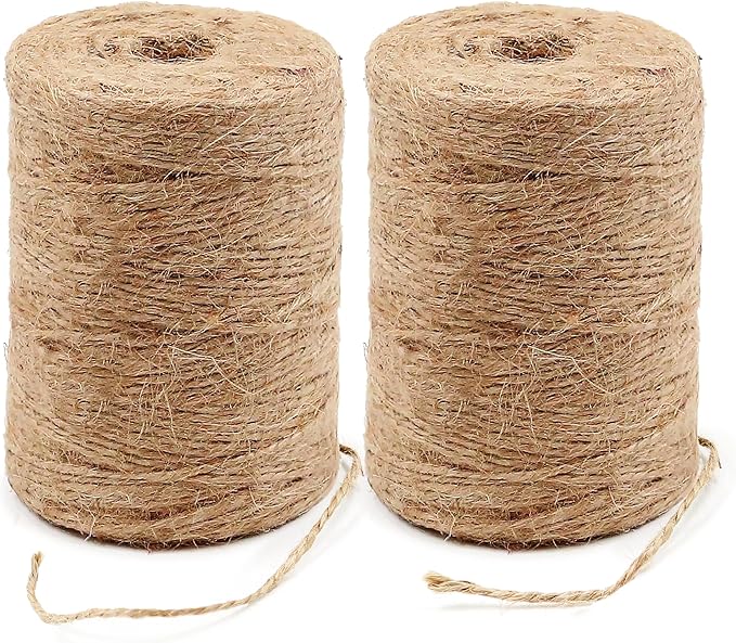 2mm - 164FT Natural Jute Twine Rope String - for Crafts Gardening Plant Accessories Gift Wrapping, Arts Packing Material Christmas Twine Bulk Wedding Decor (1200 Ft)