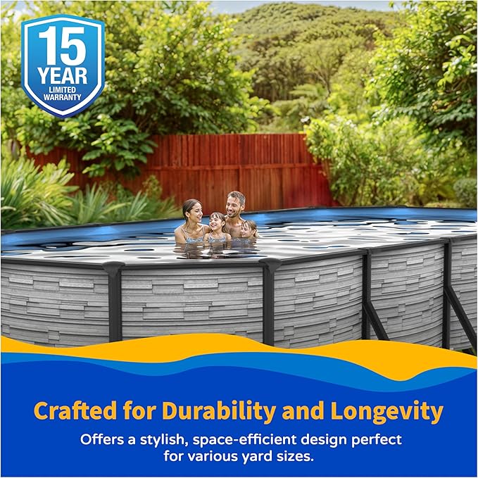 Blue Wave Montilla 12-ft x 24-ft Oval 52-in Deep Above Ground Swimming Pool – Steel Wall & Top Rails, Sand Filter, Skimmer, Liner, A-Frame Ladder & Maintenance Kit – Complete Outdoor Pool Accessories