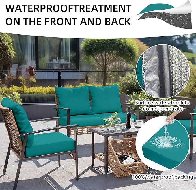 8Pcs Outdoor Cushion Covers, Patio Cushion Covers,Stretch Elastic Slipcovers, Replacement Washable & Reusable Furniture Protector for Patio Couch (Peacock Blue,Cover Only)