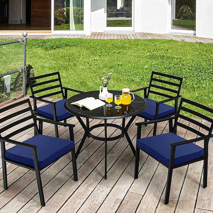 4 Pack Outdoor Chair Cushions 19 x 19 Inch Waterproof Patio Chair Cushions with Tie 5 Year Color Fastness Thick Outdoor Seat Cushion for Garden Lawn Patio Furniture Navy