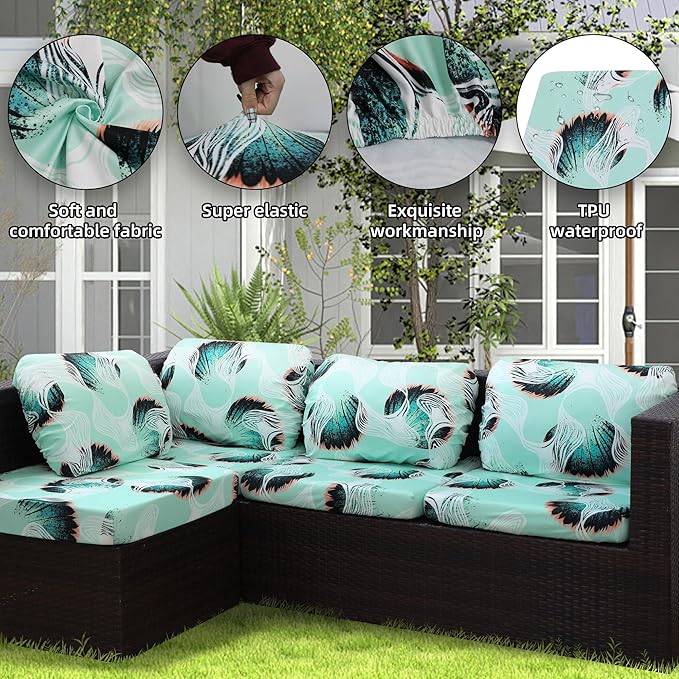 8Pcs Outdoor Cushion Covers, Patio Cushion Covers,Stretch Elastic Slipcovers, Replacement Washable & Reusable Furniture Protector for Patio Couch (Ripple-Pattern,Cover Only)