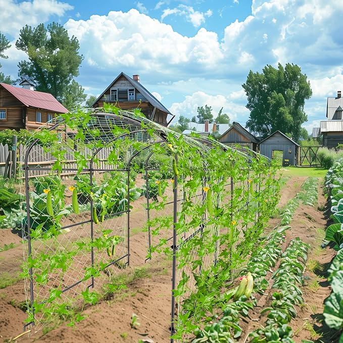 unho Black Iron Garden Arch Trellis for Climbing Plants, 41*64*63inch, Rustic Archway Arbor Tunnel for Vegetables, Cucumber, Raised Bed