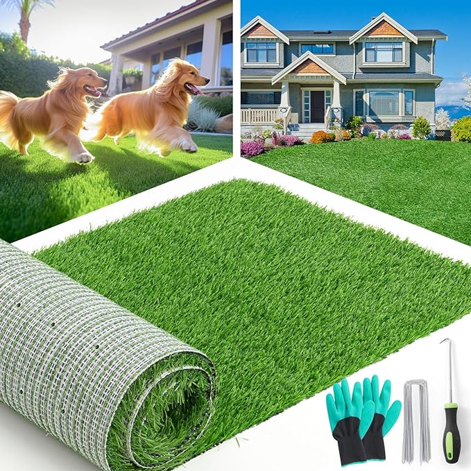 LOOBANI Synthetic Artificial Turf Roll, Artificial Grass for Dog Potty with Drainage Holes, Fake Grass Rug for Garden Landscape Balcony Patio Backyard Decoration, 4 Feet x 6 Feet