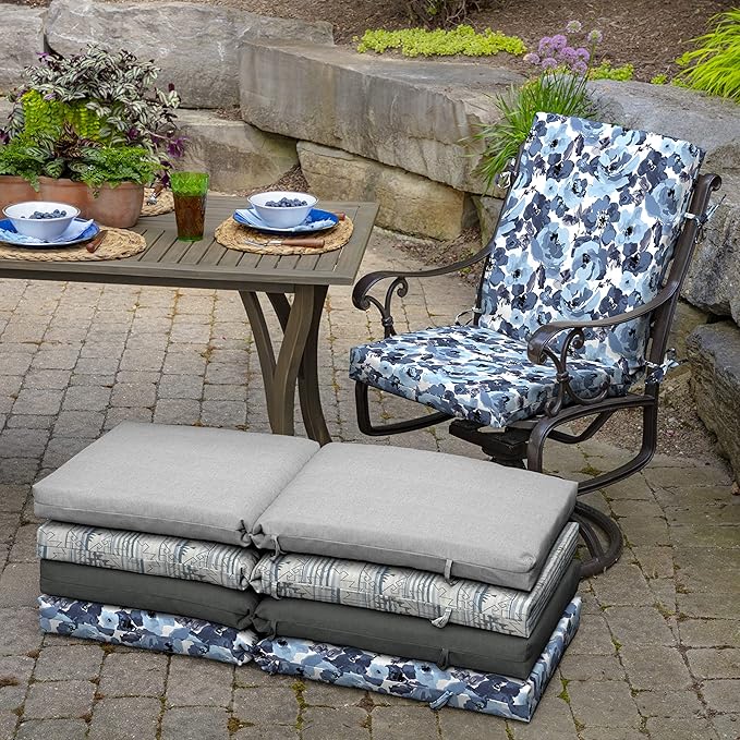 Arden Outdoor Patio Dining Chair Cushion, 20x44, Rain-Proof Seat Pad, Fade-Resistant Outdoor Cushion Blue Garden Floral