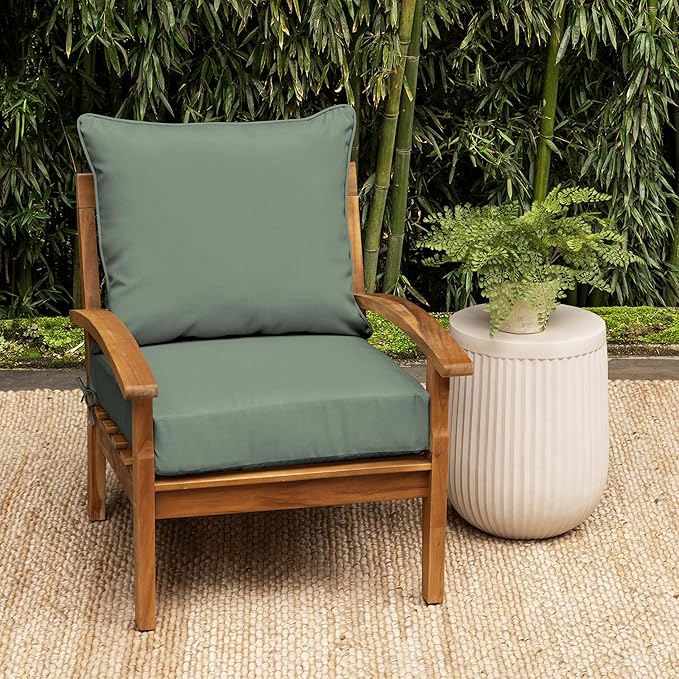 Arden earthFIBER Outdoor Foam Deep Seat Cushion Set, 24 in x 24 in, Weather-Proof, Rain-Proof, Fade Resistant Patio Cushion, Bottom and Back Cushion for Chair, Sofa, and Couch Sage Green Texture