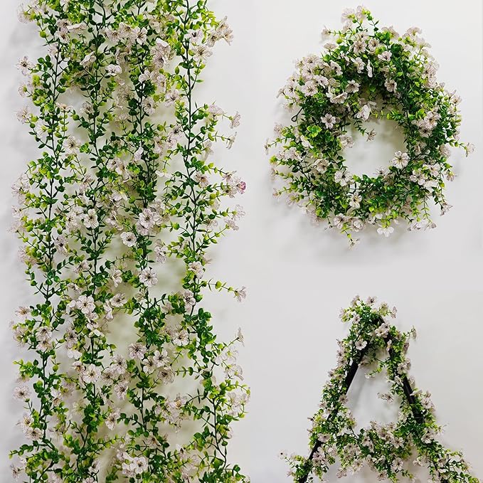 4 Pcs Faux Flowers Garland Plant, Artificial Vines Hanging Flowers Leaves Greenery Garland for Wedding Backdrop Arch Wall Decor, 6 Feet/pcs UV Resistant Indoor Outdoor