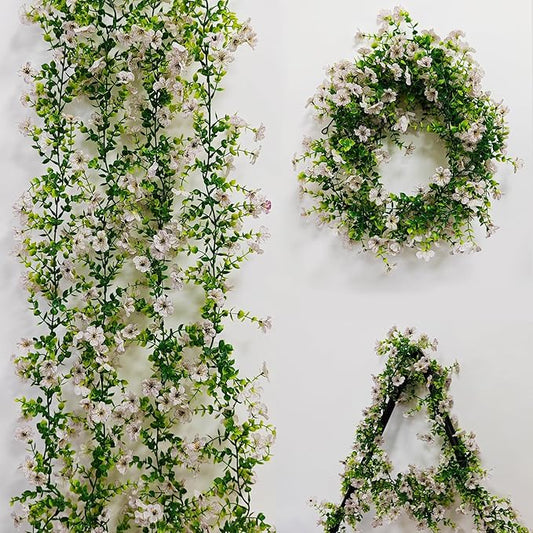 4 Pcs Faux Flowers Garland Plant, Artificial Vines Hanging Flowers Leaves Greenery Garland for Wedding Backdrop Arch Wall Decor, 6 Feet/pcs UV Resistant Indoor Outdoor
