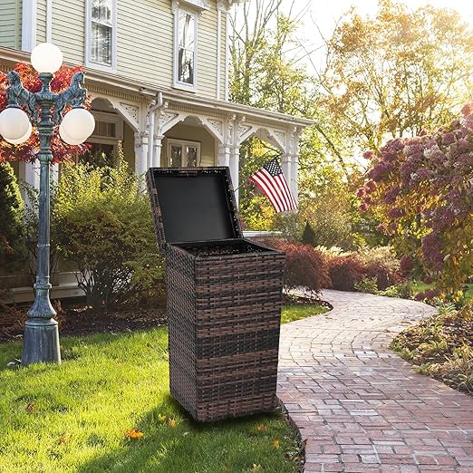 VINGLI 27 Gallon Outdoor Trash Can, Outdoor Dustbin with Convenient Lid for Patio, Garden, Yard, Outdoor Kitchen (Browan with Gradient)