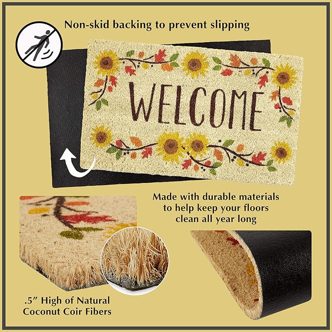 DII Natural Coir Doormat Outdoor Welcome Mat, 17x29, Damask