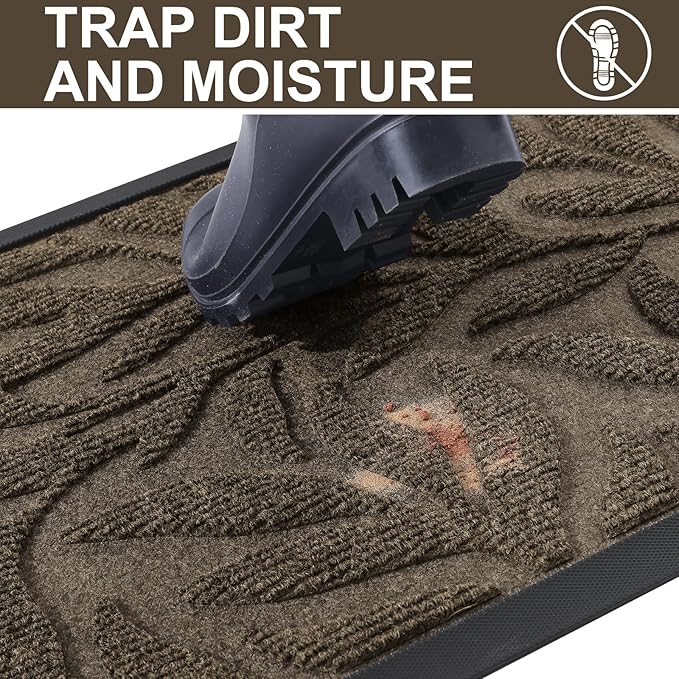 Smiry Front Door Mat Indoor Outdoor Entrance, Heavy Duty Natural Rubber, Trap Dirt and Moisture, Non-Slip Doormats, Low Profile, Easy Clean Patio Porch Entryway Mat, 47x34, Brown