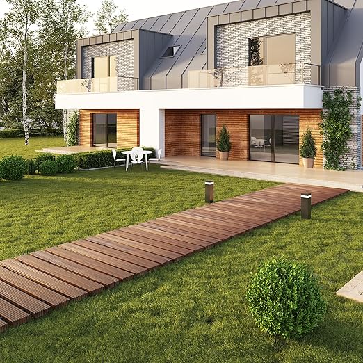 12FT Straight Wooden Garden Pathway Walkway Outdoor Roll Out Decorative Garden Non-Slip Patio Path Decorative Boardwalk Outdoor Road Floor for Backyard Beach Wedding Party