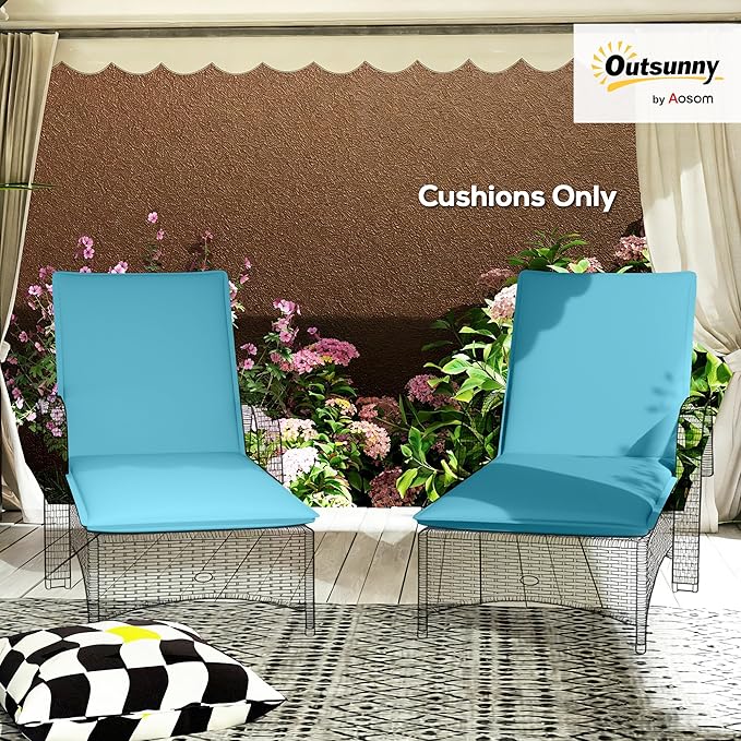 Outsunny Outdoor Lounge Chair Cushion Set of 2, UPF50+ 200gsm Fabric and 25D High-Density Foam, Foldable Patio Chaise Lounge Cushion Set, Fade Resistant for Lawn Pool, 76" x 23", Light Blue