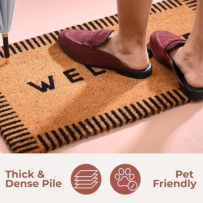 Folkulture Welcome Matt Outdoor | 16 x 28 Door Mats for Front Door Mat Outside Entrance | Eco Friendly | Welcome-Mats Cute | Coir Door Mats | Outdoor Decor for Home | Durable & Anti Slip