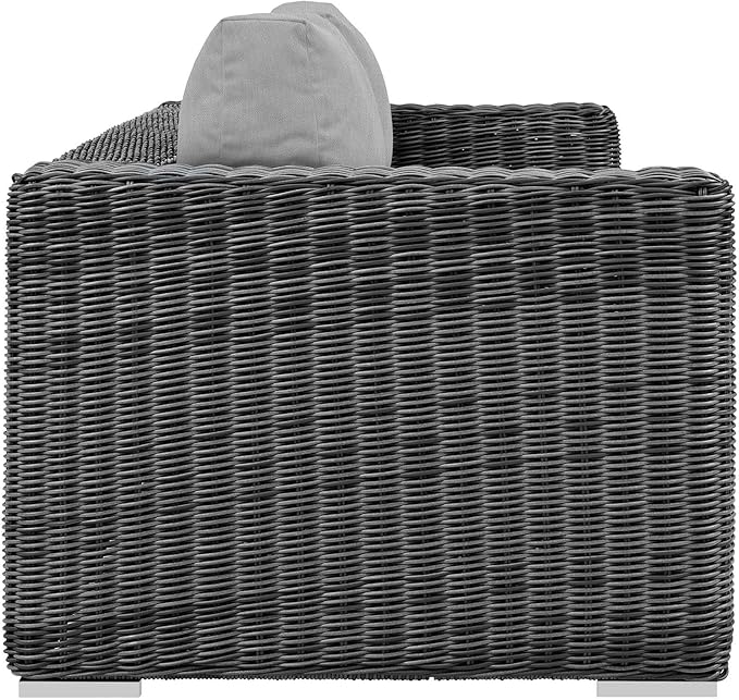 Modway Summon Wicker Rattan Outdoor Patio Sunbrella Sofa in Canvas Gray