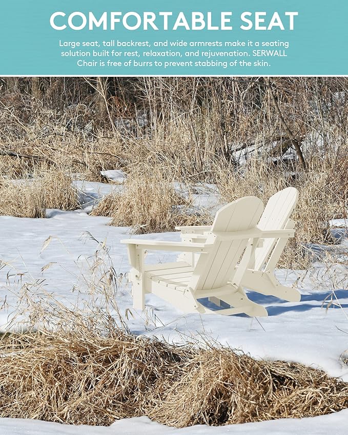 SERWALL Adirondack Chair - Folding Adirondack Chairs Hips Outdoor Chairs Set of 6 Weather Resistant- White