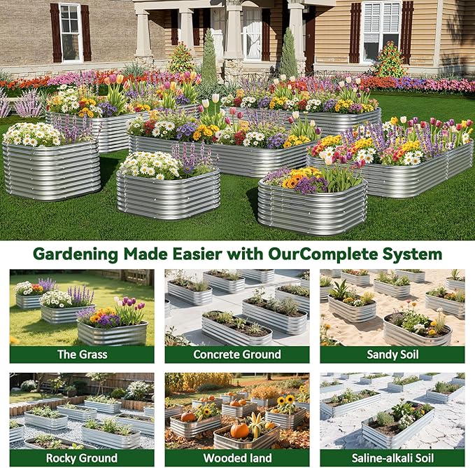 4 Pack Tall 2x2x1.5FT Raised Beds for Gardening, Corrugated Galvanized Steel Raised Garden Bed, Outdoor Metal Above Ground Garden Bed for Vegetables and Flowers