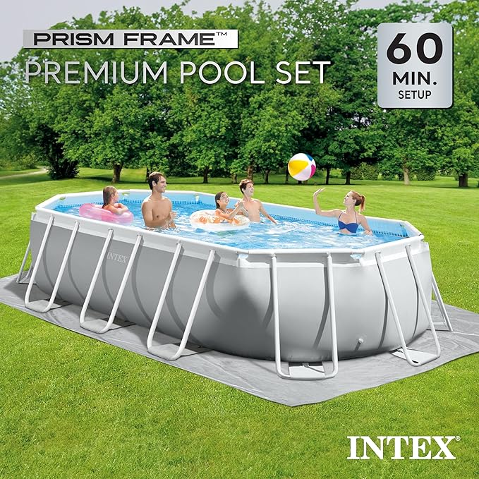 INTEX Above Ground Swimming Pool Set, Prism Frame 16.6ft x 9ft x 48in with Pump & Ladder