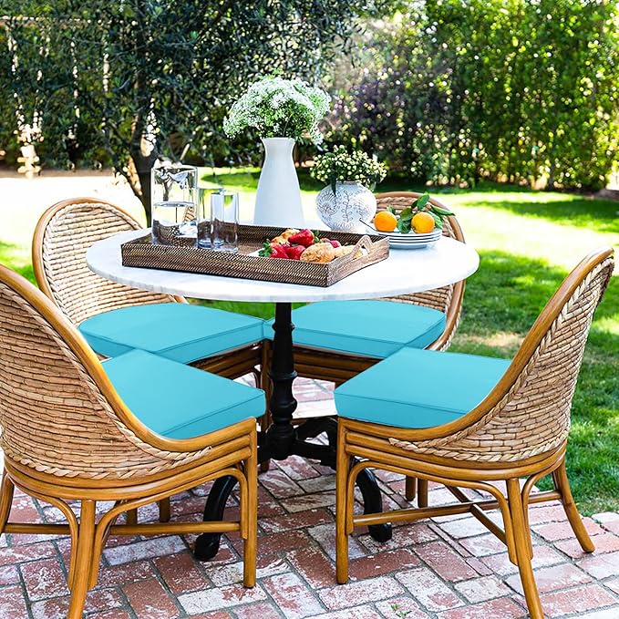 Outdoor Chair Cushions Set of 4 Waterproof Patio Chair Cushions with Tie 5 Year Color Fastness Thick Outdoor Seat Cushion for Garden Lawn Round Corner Teal 17x16 Inch