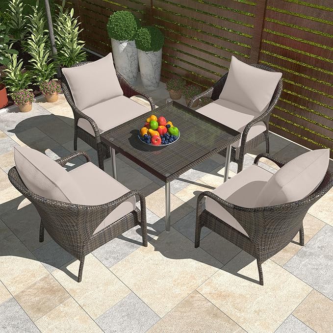 Outdoor Deep Seat Cushion Set, Fade Resistant Patio Chair Cushions, 24x24x6 Inch Patio Sofa Furniture Pad with Removable Cushion Covers (Beige, 24''Lx24''Wx6''H-2pcs Set)