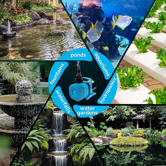 Hexago 8000GPH Submersible Water Pump, 600W Water Pond Pump with Barrier Bag, 33FT Power Cord, 26FT Lift Quiet Water Garden Pumps for Pond, Waterfall, Fountains, Fish Tank and Hydroponic, UL Listed