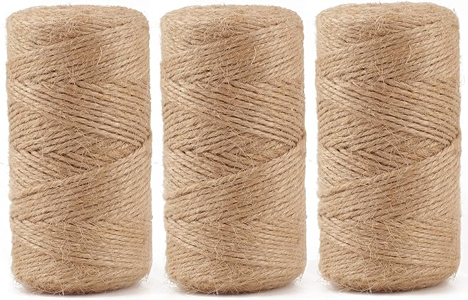 984 FT Natural Jute Twine, 3ply Thin Ribbon Hemp Twine for Gardening, Plant, Gift Wrapping, Art, Wedding Decoration, Packing, Bulk (3 Roll)