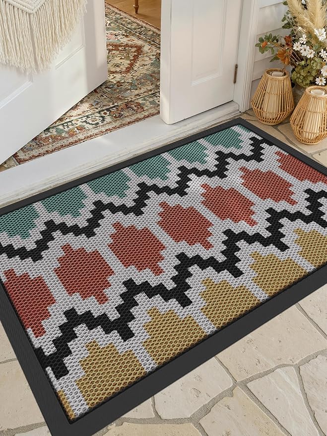 Color&Geometry Front Door Mat 32"x60", Dirt Trapping, Non-Slip, Low Profile, Durable, Easy Clean, Heavy Duty Rubber Entry Rug, Outside Doormats for Inside House/Entrance/Entryway