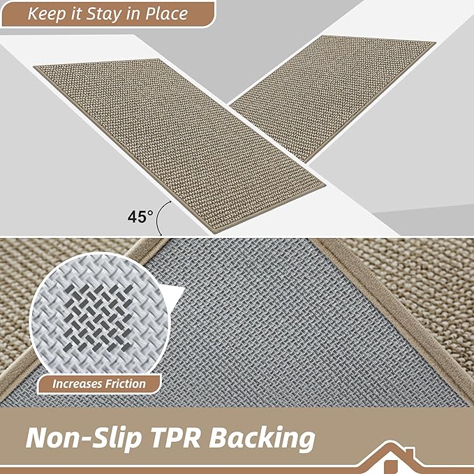 BEQHAUSE Dirt Trapper Door Mat 24" x 60", Non-Slip Washable Doormats Entrance Mat, Dirt Resistant and Absorbent Welcome Mat, Low Profile Floor Mats for Front Back Door and Entryway, Light Beige