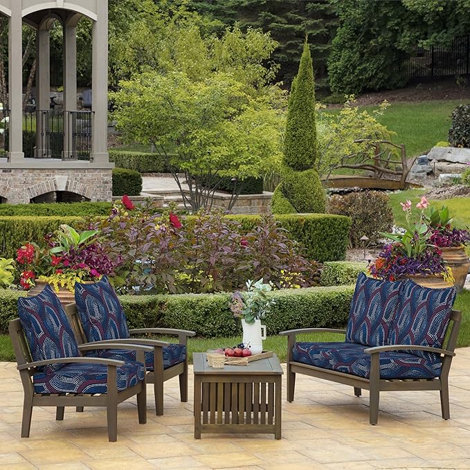 Arden Outdoor Deep Seat Cushion Set, 24 in x 24 in, Weather-Proof, Rain-Proof, Fade Resistant Patio Cushion for Chair, Sofa, and Couch Sapphire Liberty Mosaic