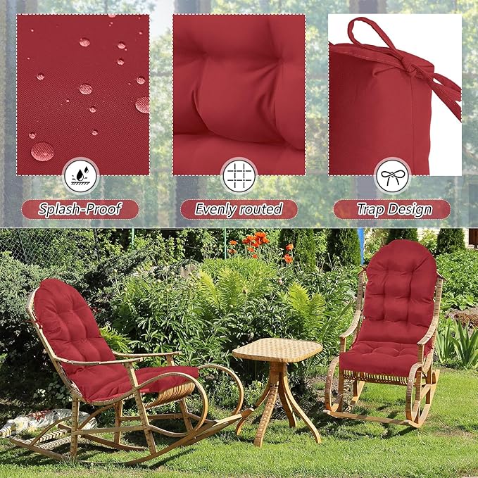 Geelin 2 Pcs Adirondack Chair Cushion High Back Patio Rocking Chair Cushion 44 x 19 x 4 Inch Tufted Weather Resistant Fade Resistant Seat for Patio Rocking Seat (Rubine)