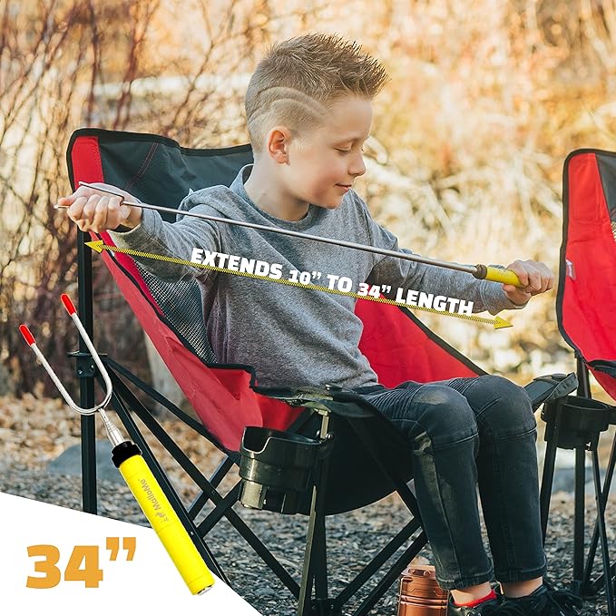 MalloMe Smores Sticks for Fire Pit-Rotating 34 inch Marshmallow Roasting Sticks Smores Kit Outdoor -Accessories for Campfire- Smore Skewers Hot Dog Fork, Camping Essentials Bonfire Gear Long (10 Pack)