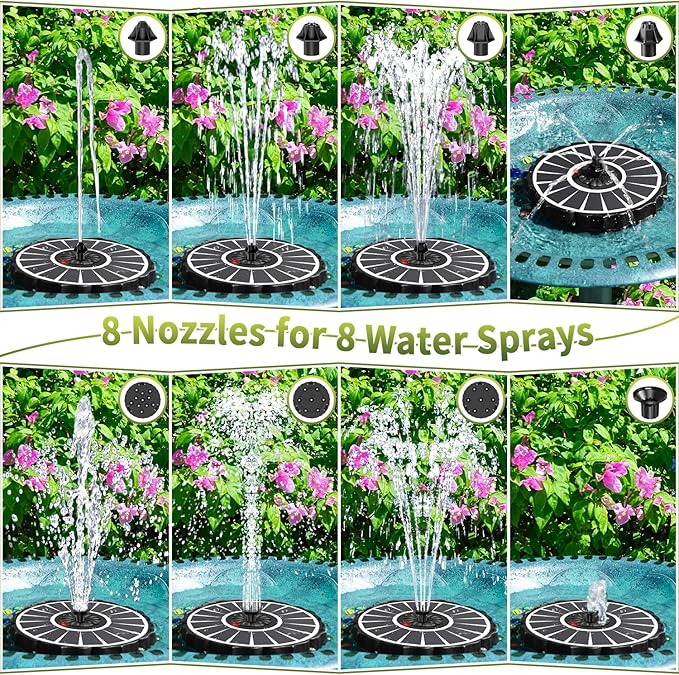 SZMP Solar Fountain, Works in Cloudy with 2000mAh Battery Backup, Glass Solar Powered Bird Bath Fountain with Auto LED Night Light Show, 3.5W, 8 Nozzles, for Garden, Outdoor (White)
