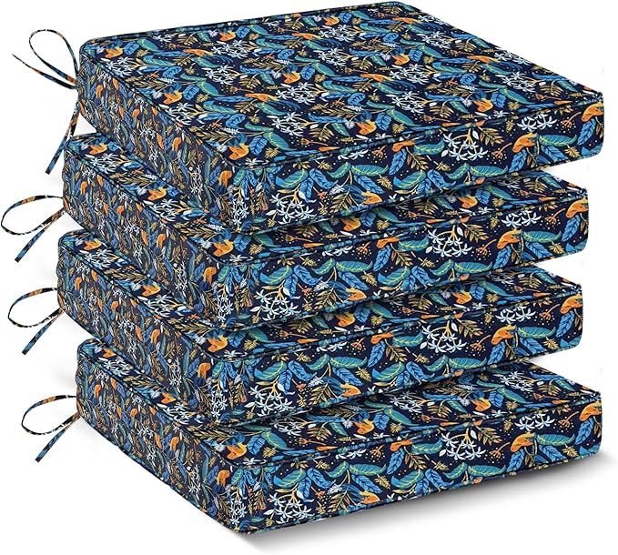 Outdoor Chair Cushions Set of 4,Waterproof Outdoor Seat Cushions for Patio Furniture,Patio Chair Cushion with Handle and Ties, Out Door Chair Pads,18.5" x 16" x 3", Black Nightingale